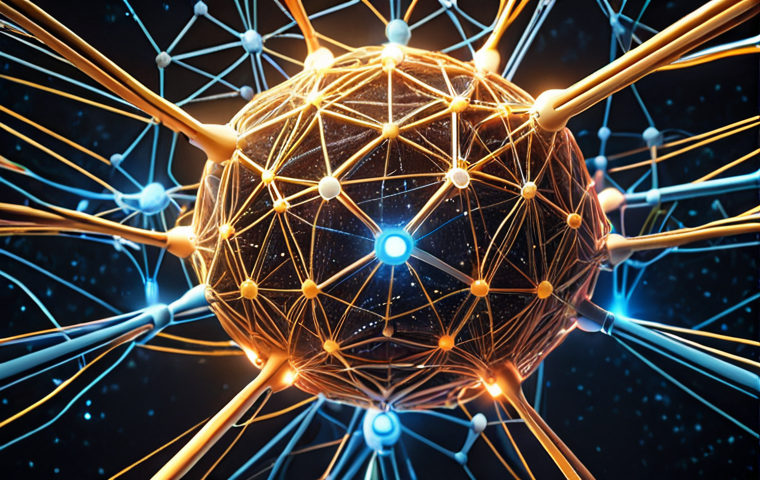 **A dynamic network of interconnected nodes representing knowledge sharing within a company, illuminated by artificial intelligence, highlighting collaboration and digital transformation.** *(Focus: Collaboration, AI, Digital Transformation)*