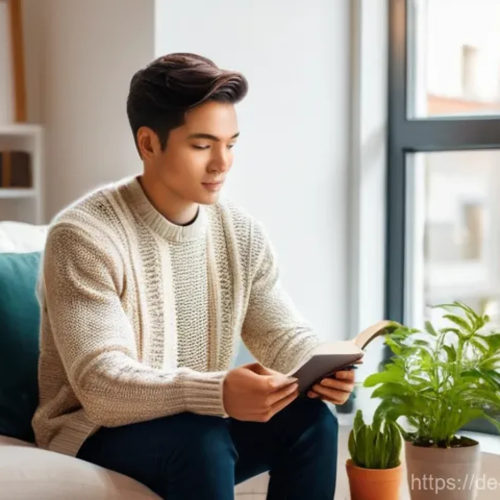 지식을 비즈니스 가치로 전환하는 방법 - A thoughtful young adult, gender-neutral, sitting comfortably in a well-lit, cozy home office. They ...