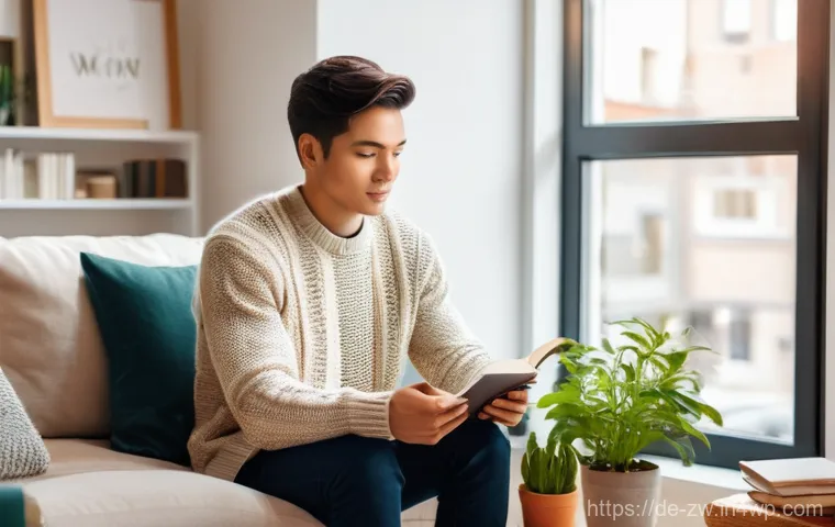지식을 비즈니스 가치로 전환하는 방법 - A thoughtful young adult, gender-neutral, sitting comfortably in a well-lit, cozy home office. They ...
