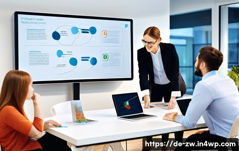조직 문화를 바꾸는 지식 관리 - **Prompt: Collaborative Knowledge Exchange in a Modern Office**
    A group of diverse professionals...