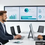 Home 18 지식 구조화와 고객 경험의 연관성 - A modern office environment with a diverse team of customer service representatives collaborating ar...